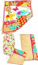 Levtex Baby Quilt, ruffle  2 sheets Zahari Elephants Floral Reversible 40x33