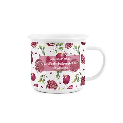 Granatapfel Obst Design Emaille Becher - Albert Einstein Zitat Outdoor Tasse