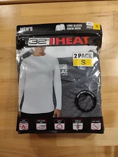 32 Degrees 2 Pack Performance Moisture Wicking Crew Base Layer Small Gray White
