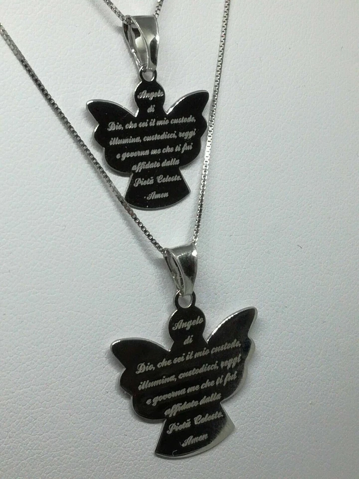 CIONDOLO ANGELO DI DIO PREGHIERA ARGENTO RODIATO COLLANA CM 45 EXPLOIT - Immagine 4 di 4