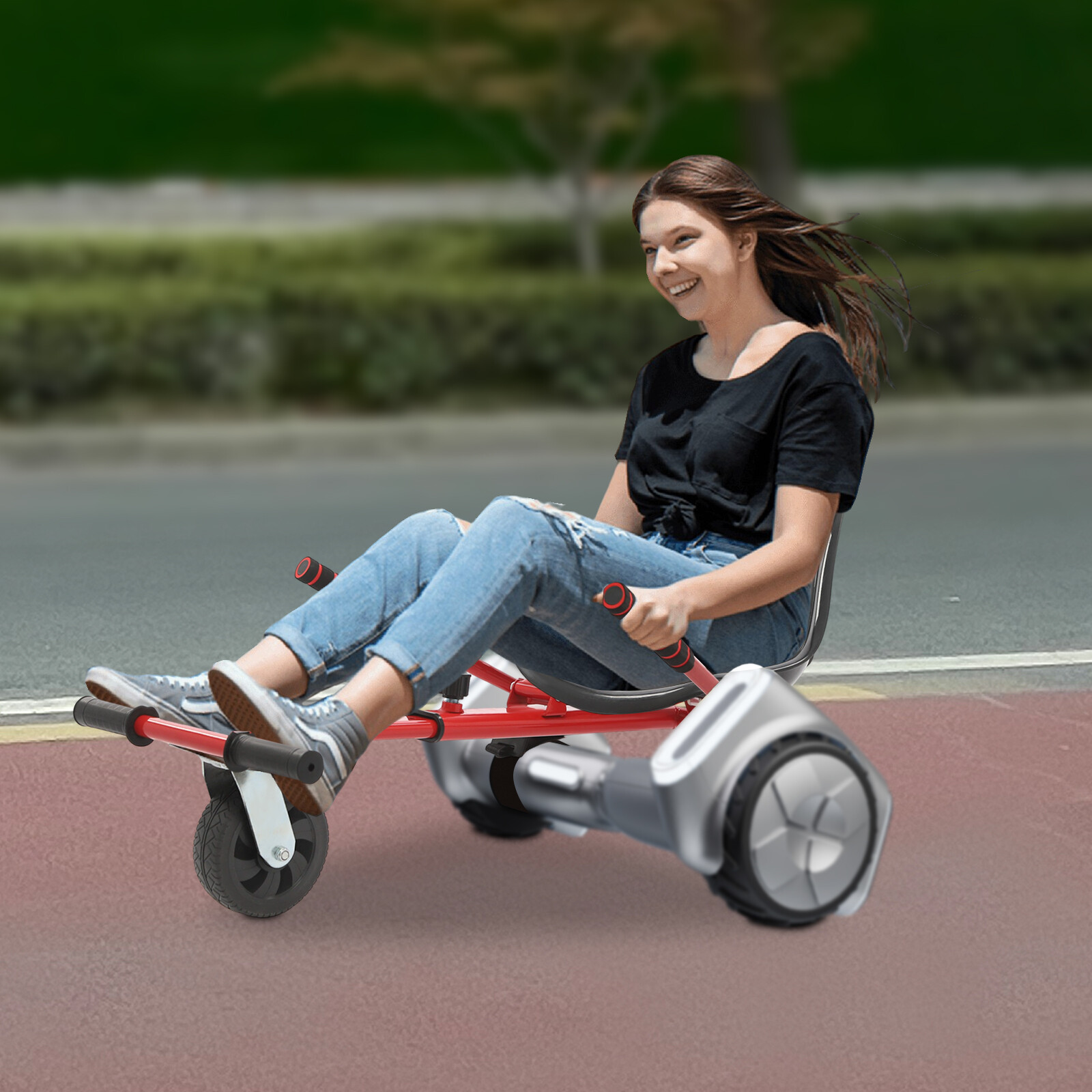 Red Hoverboard Kart Attachment Adjustable Seat For 6.5-10in Balancing Scooter