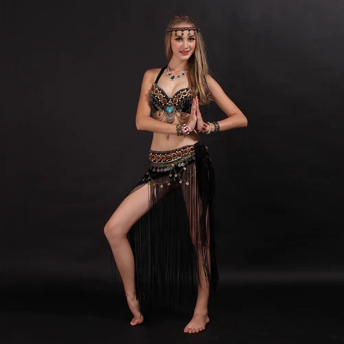 Disfraz de danza del vientre estilo tribal 2 fotos sujetador y falda 34b/c 36b/c 38b/c colores negros Foto 2 de 4