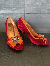 Poetic Licence Dazzling Day Shoes Size EU39/ US8 Wine Red Velvet. Rhinestone bow