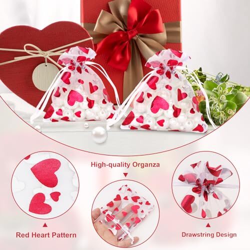 GOLD XIONG PADISHAH 100pcs 4x6 Inch Heart Pattern Organza Gift Bags - Drawstring Party Favor Bags