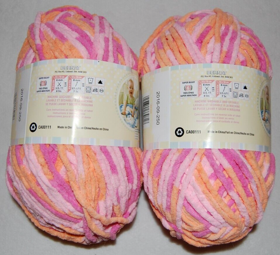 Same Dye Lot of 2 (a total weight of 21 oz) Bernat Baby Blanket Yarn