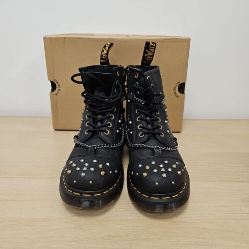 Dr Martens 1460 Voodoo Chain Black Leather Studded Cross Ankle Rare Boots Uk 6.5 - Picture 3 of 13