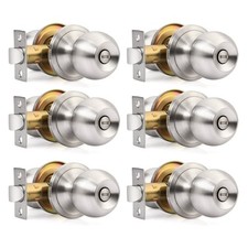 6 Pack Privacy Door Knob Nickel, Brushed Nickel Door Knobs, Interior Door Kno...
