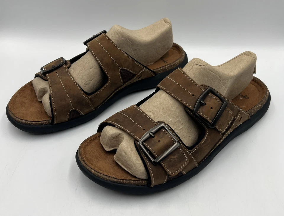 Clarks Bryman Leather Sandals 114995 UK 8.5 EU 42.5 Brown Slip On - Image 3 of 4