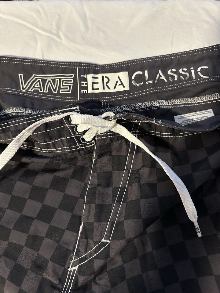 Men's Vans Sz Medium Trunk Board Shorts Swim Suit Checkered Dark Grey
