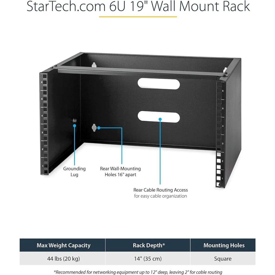 Wall Mount Network Rack 6U, 14" Deep for Shallow Server and IT Equipment, Black - Image 2 of 4