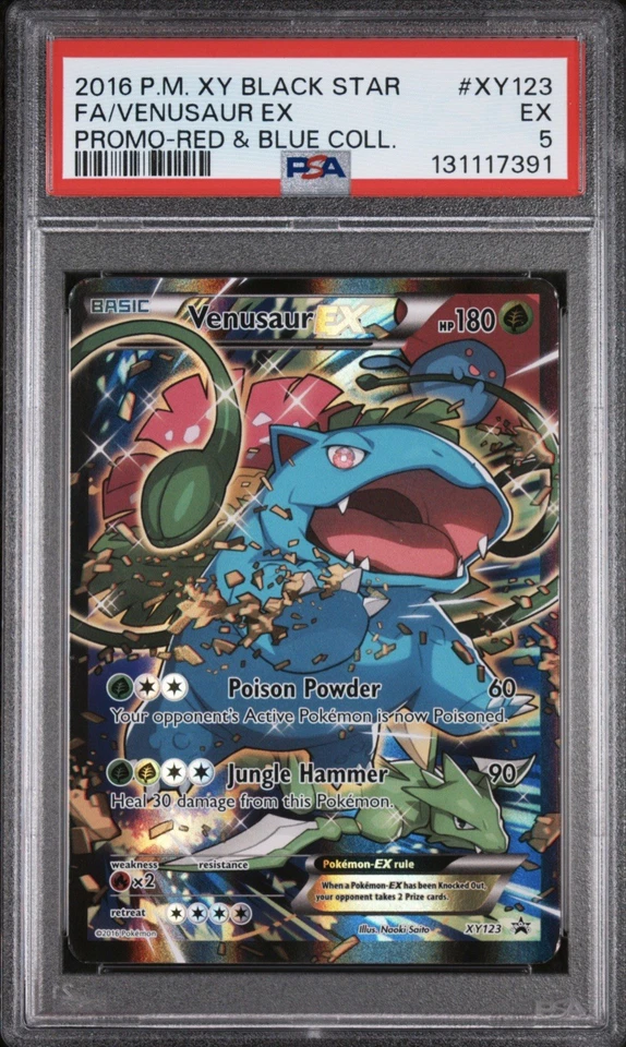 Venusaur EX 2016 arte completo Black Star promoción #XY123 rojo y azul Pokémon juego de cartas coleccionables - PSA 5 Foto 3 de 4