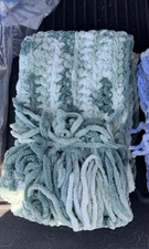 Teal Handmade Crocheted Scarf With Fringes At Ends