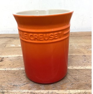 LE CREUSET Ceramic Utensil Holder Orange Kitchen Storage Jar 14.5cm High TH