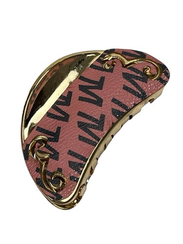Medium size Golden Acrylic with Pink Leather Claw Clip hair accessory - Picture 17 of 19