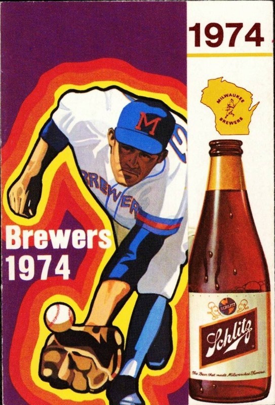 1974 Milwaukee Brewers pocket schedule sponsored by Schlitz Beer