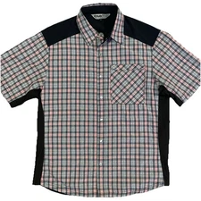 Club Ride Shirt Red Black Plaid Pearl Snap Front Outdoor Vented Mesh Mens Med