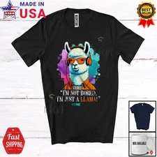 Custom Name Not Bored Just A Llama; Colorful Llama Listen Music Headphone Shirt