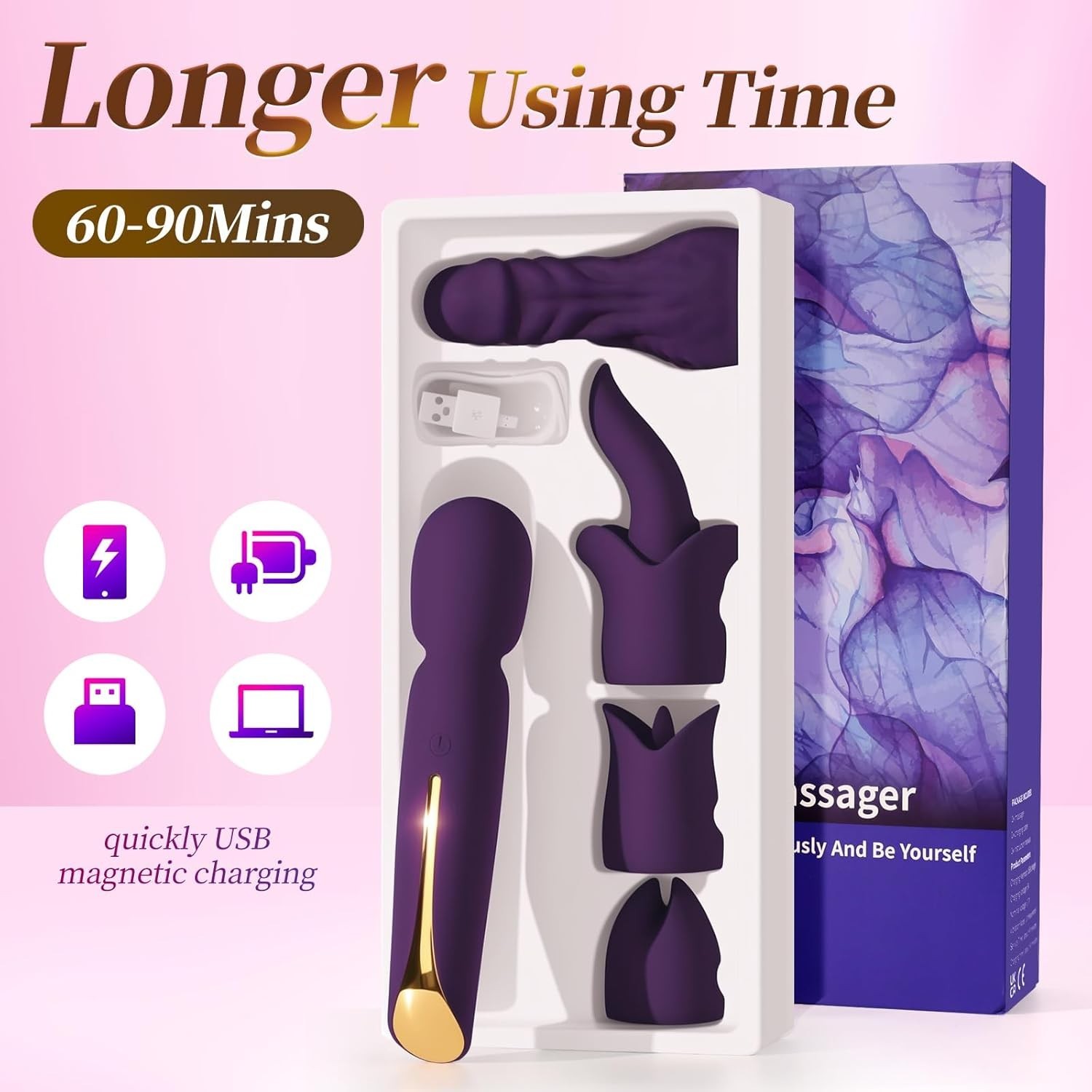5-in-1 Ultra Quiet Waterproof Vibrator Wand Kit - 10 Modes & 90 Min  Playtime