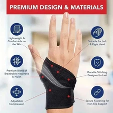 Adjustable Wrist Brace Support Strap Carpal Tunnel Relief, Fit Both Left + Right