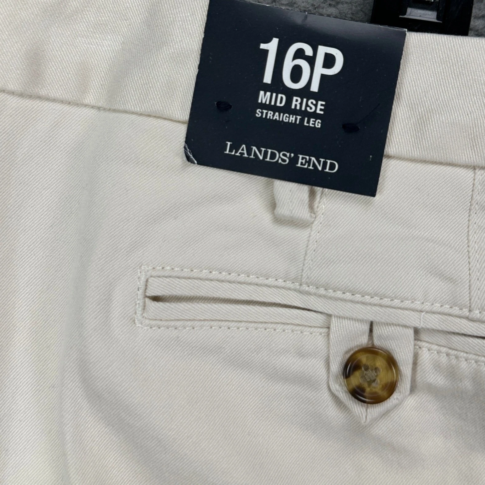 Lands End Pants Capris Women 16P Petite White Midrise Straight Leg Pockets NEW