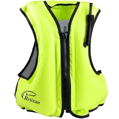 S/M Green Rrtizan Inflatable Snorkel Vest, Swim Safety Vest for Adults 60-220lb