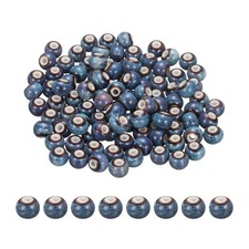 100Pcs 8mm Round Ceramic Porcelain Beads, Black Blue