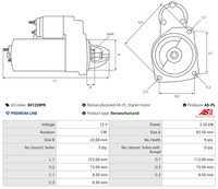 As-Pl Anlasser Starter 2.2 Kw FüR Jeep Cherokee 2.5 CRD 4WD 2.5I 4X4 Grand