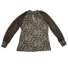 Fever Women's Sparkle Knit Keyhole Top Leopard Large