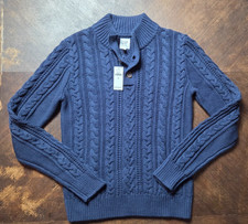 Gap Kids Sweater NEW X-Large 12 Blue Cable Knit Band Collar Warm Button Top NWT