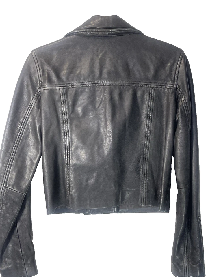 Chaqueta de moto de cuero negra Top Shop para mujer talla 4 (S) - cuero de cordero India Foto 2 de 4