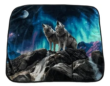 Wolf pack Blanket lap throw northern lights snow winter wild frontier 57x48"
