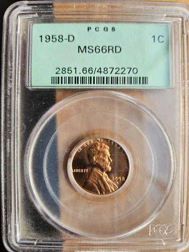 1958 D LINCOLN CENT WHEAT PENNY PCGS MS66 RD OLD GREEN HOLDER
