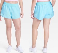 All In Motion Women's Woven Mid-Rise Run Shorts 3 In, Light Blue XXL