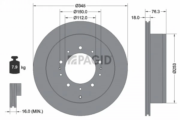 2x PAGID Disque Aéré Internement Ø345mm pour Toyota Land Cruiser 200 _URJ20_ - Photo 1/1