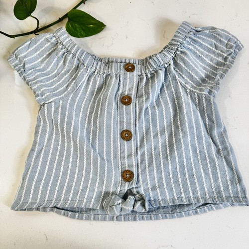 JOIE Girls Size XS / 4 100% Cotton Blue & White Striped Top Wooden Buttons