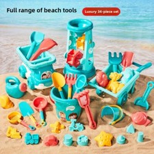 34Pc Kid Sandcastle Building Beach Toy Set Buckets Sand Mold Tool Travel outdoor