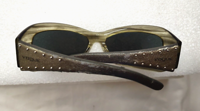Vtg Vogue Women Gray Leather Stud Rectangle Sunglasses  display picture 1