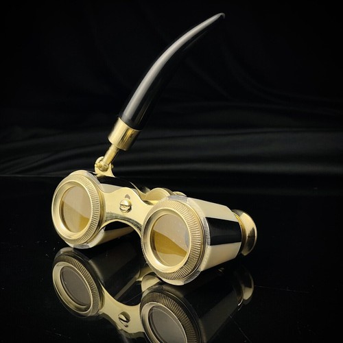 Black Mother of Pearl Opera glasses with handle Brass Binoculars for Bird Watchi