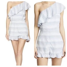 BB Dakota Romper Blue And White Stripe Casual One Shoulder Size 8 Style BI103072