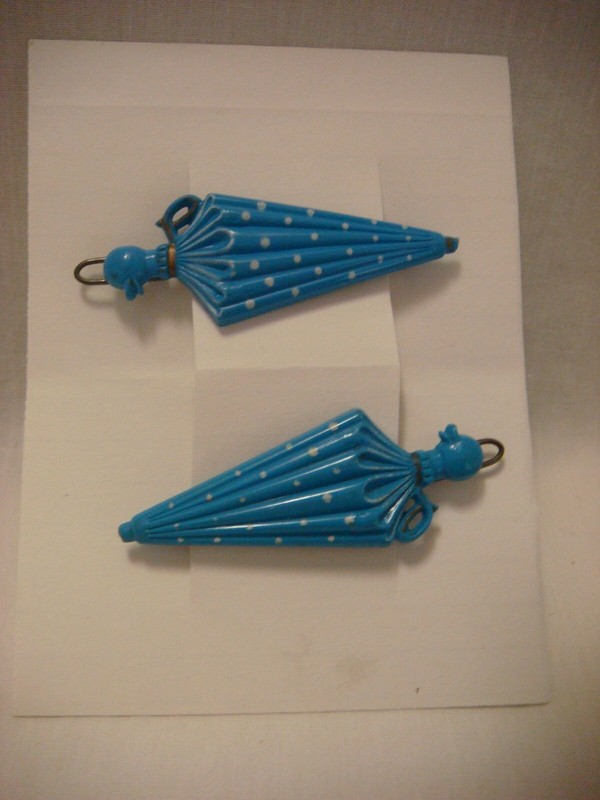 Vintage 1950-60s Child’s Barrette Hair Clip Plastic Polka Dot Umbrella Pair / Se