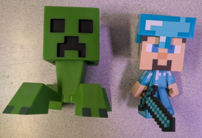 MineCraft Figures Creeper and Diamond Steve  6 inch Lot of 2