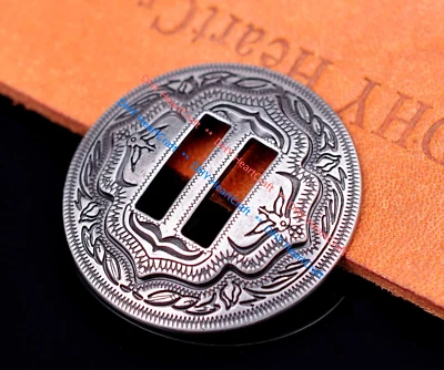 6X Cinturón de Sillín Western Antiguo Flor Astilla Artesanía de Cuero Ranurado Concho 1-1/4"