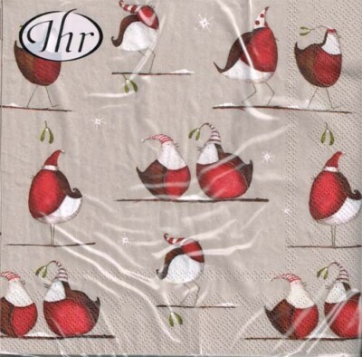 20 Servietten - IHR - Crazy Red Robins linen - Weihnachten / Vögel