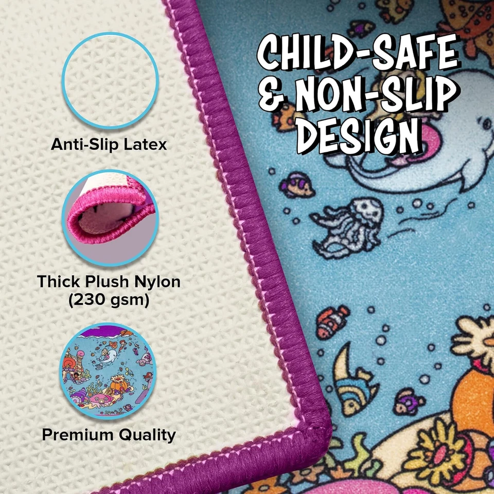 Mermaid Kingdom Activity Rugs for Kids - Extra Thick Non-Slip - 66 x 40 Inches - Image 4 of 4