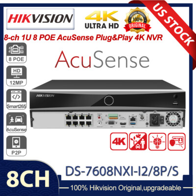 Hikvision AcuSense 12MP 8CH POE 4K NVR DS-7608NXI-I2/8P/S For CCTV Camera System