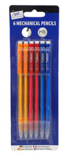 Pack of 6 Mechanical Pencils with Erasers Tipped HB 0.7mm Lead Propelling 