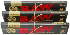 3 Pk Raw Classic Black King Size Slim Thin 110mm Cigarette Rolling Papers - 3219