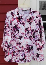 Apt. 9 Stretch Multi-Colored 3/4 Sleeved Button Cotton Blend Shirt Size 0X (45")
