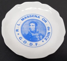 ULTRA RARE Vintage Limoges FR Massena Or De  Porcelain Ashtray Blue 4 1/2"