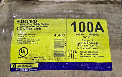 SQUARE D, HEAVY DUTY SAFETY SWITCH, HU363NRB, 100 A, 600V, 3P, NF, NEMA 3R, NEW.